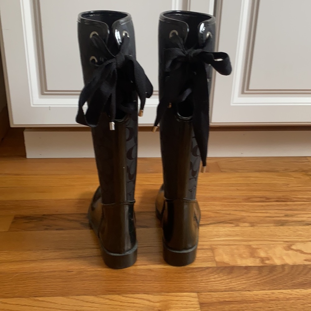 Coach Rain Boots w/ ties. Size 6 Womens - Picture 3 of 5